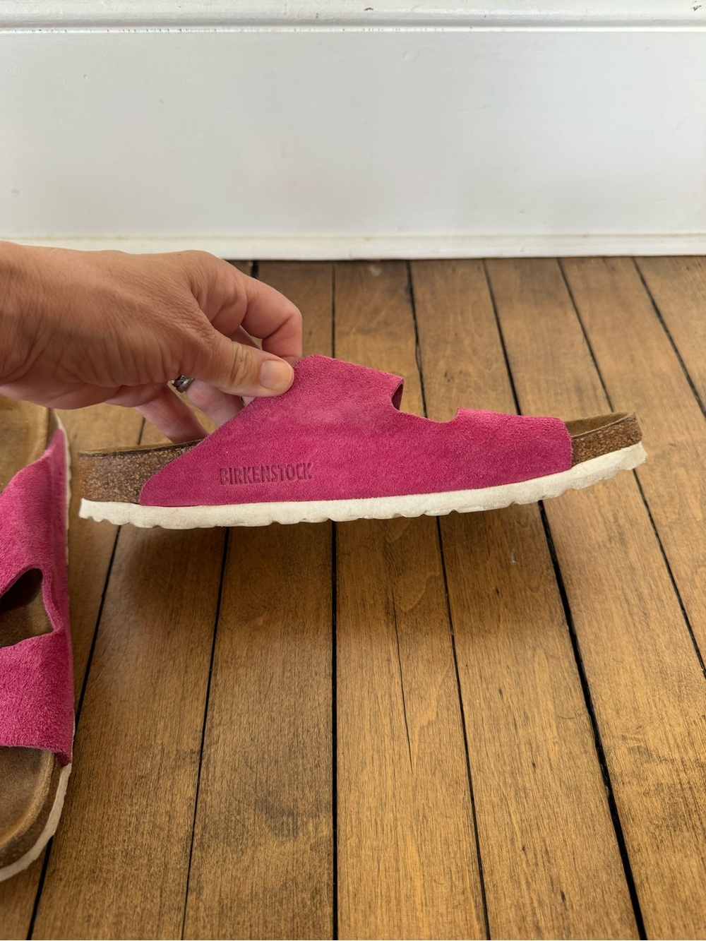 Birkenstock Arizona Pink Fuchsia Tulip Suede Soft Foot Bed Sandals 39 / 8.5 - Picture 10 of 11